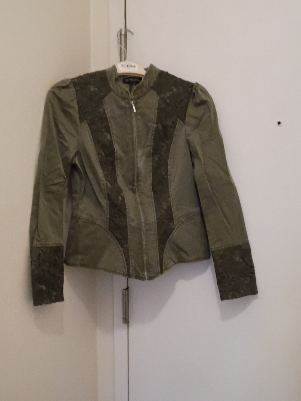 INC International Concepts Olive Lace-Trim Zip Front Jacket